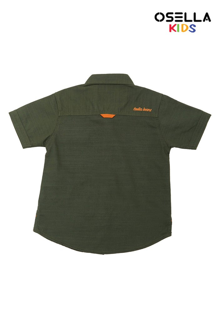 Osella Kids Boy Forest Collection Solid Short Slevee Shirt In Army Green
