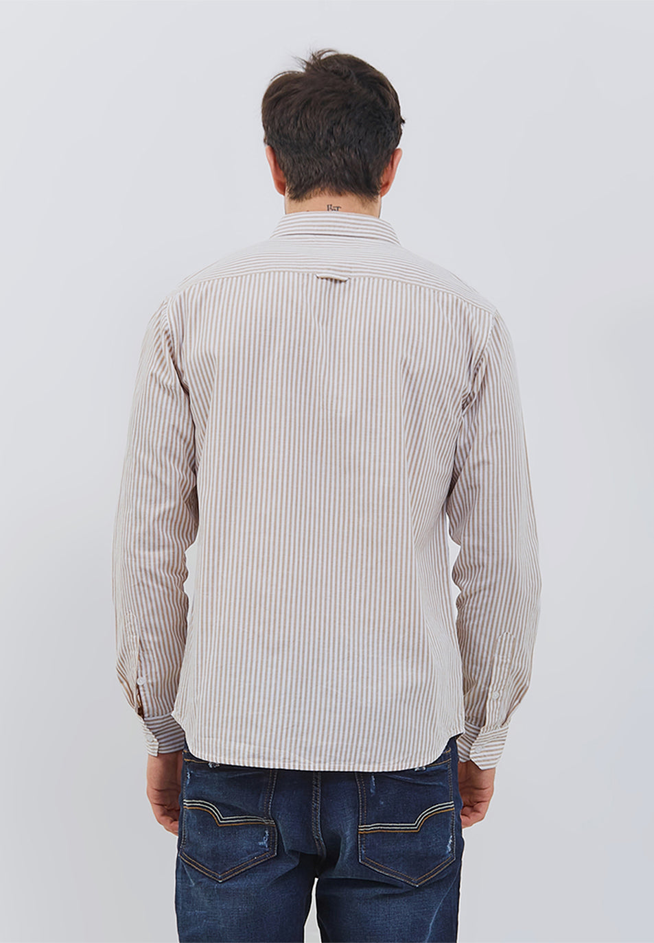 Osella Regular Fit Stripe Shirt In Khaki And White Pattern