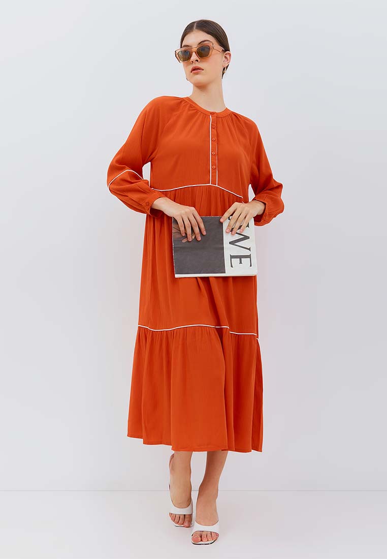 Osella Puffy Long Sleeve Maxi Dress in Terracotta