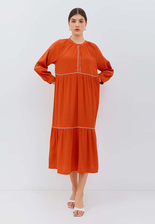 Osella Puffy Long Sleeve Maxi Dress in Terracotta