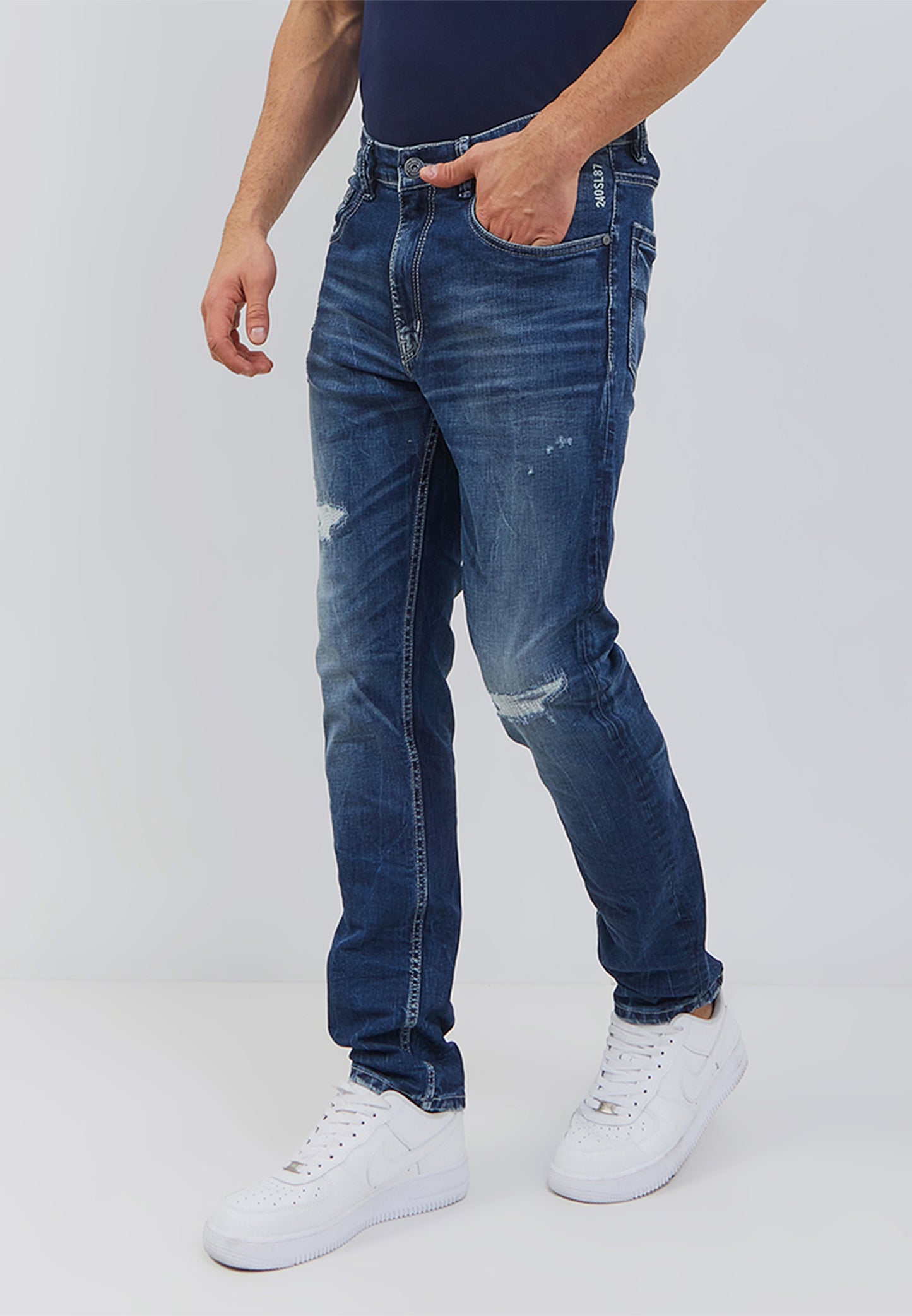 Osella Thomas Slim Fit Jeans In Medium Indigo Blue