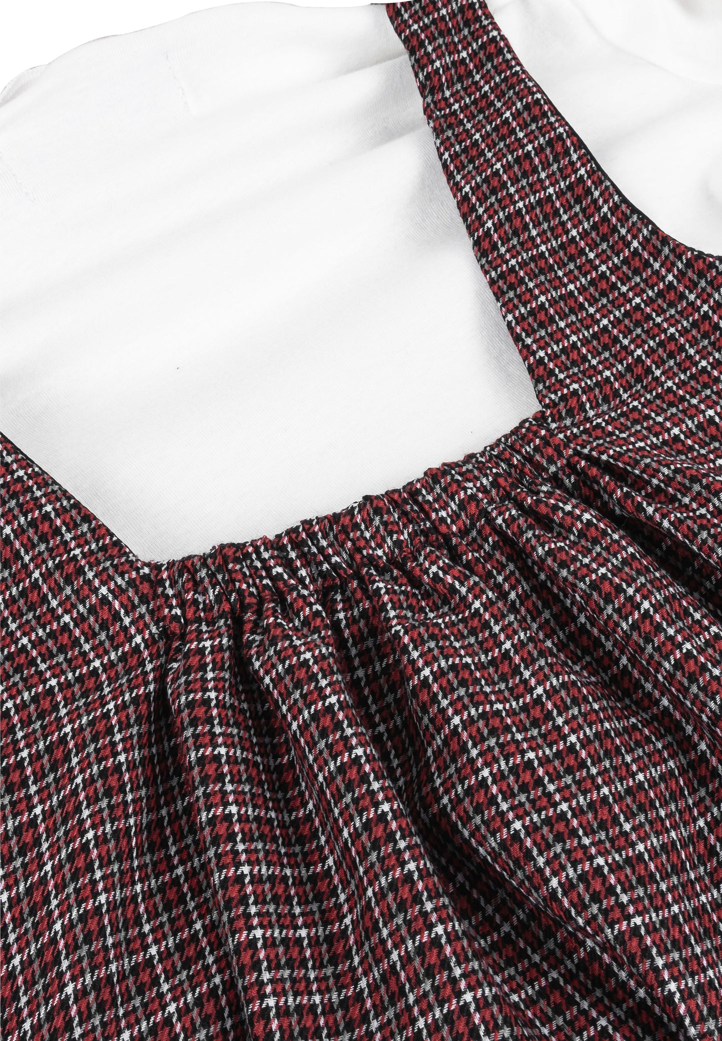 Osella Kids Overall Dress With Checkered Pattern In Red And Additional Long Sleeve Mock Neck T-Shirt