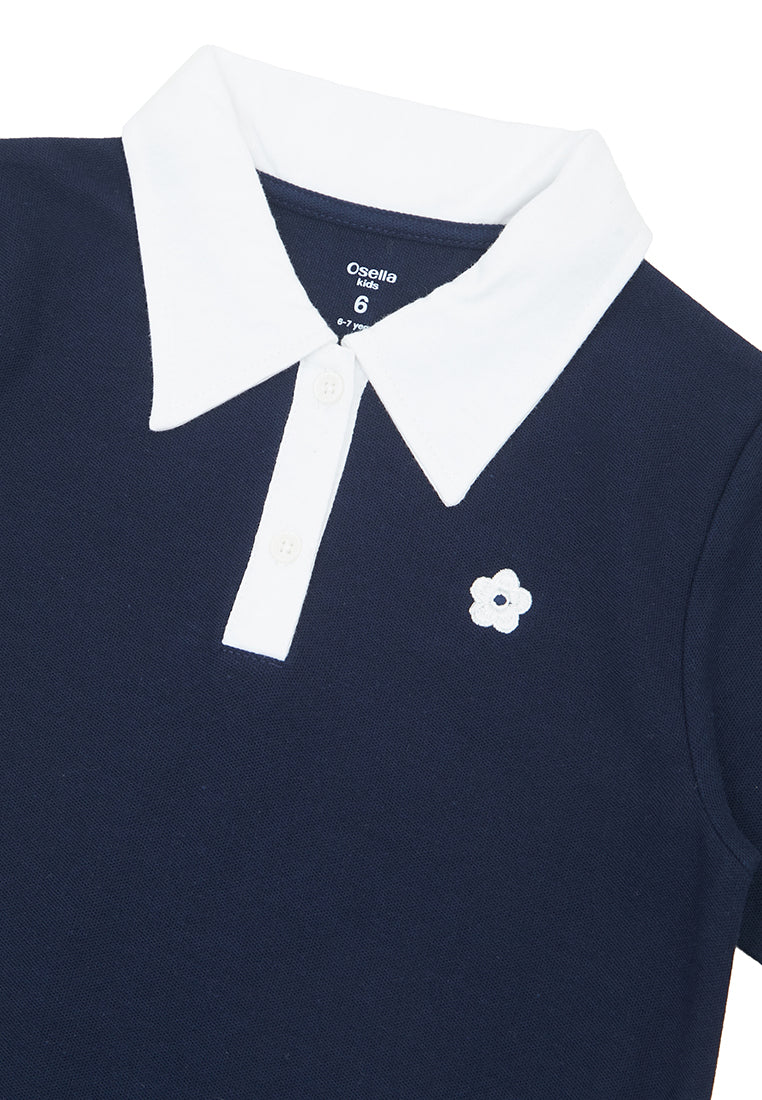 Osella Kids Pleated Polo Dress With Flower Patch