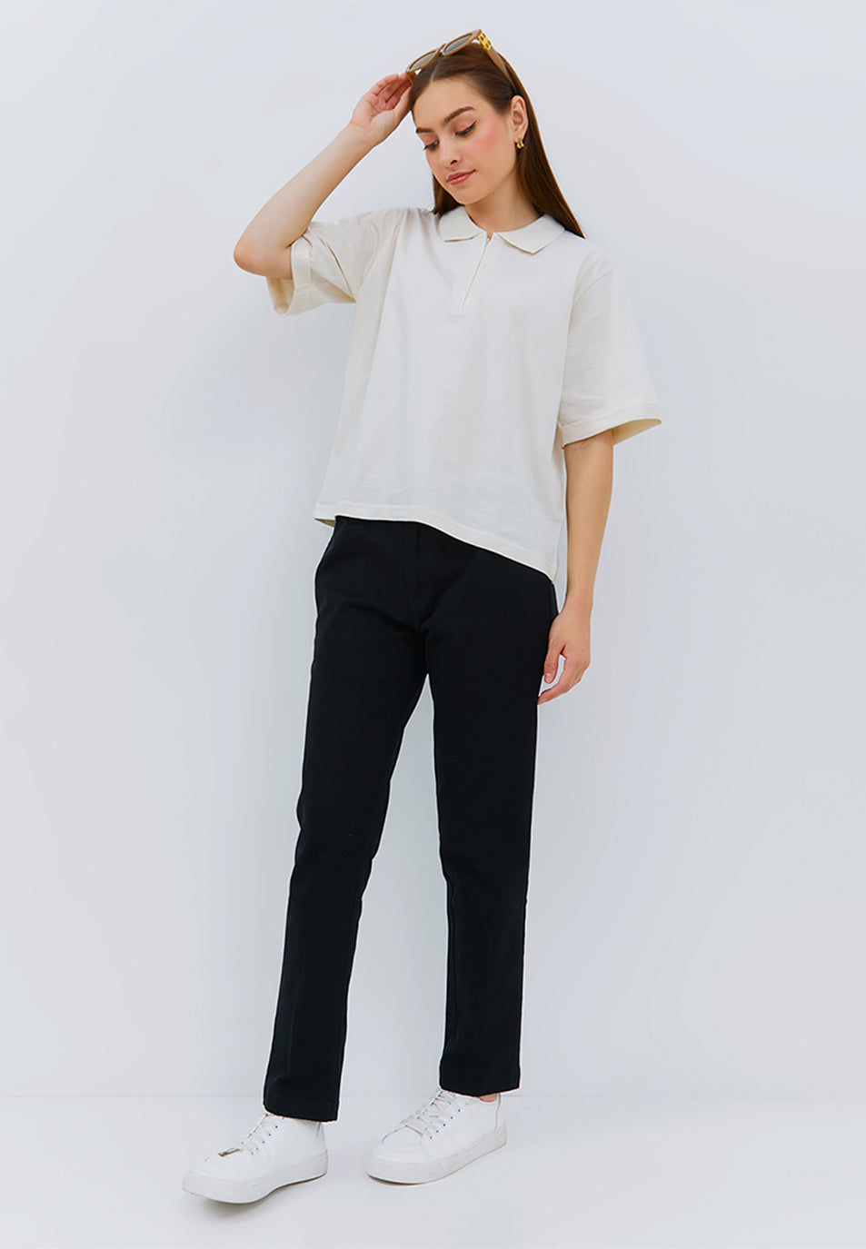 Osella Ladies Polo Collar Crop T-Shirt In White