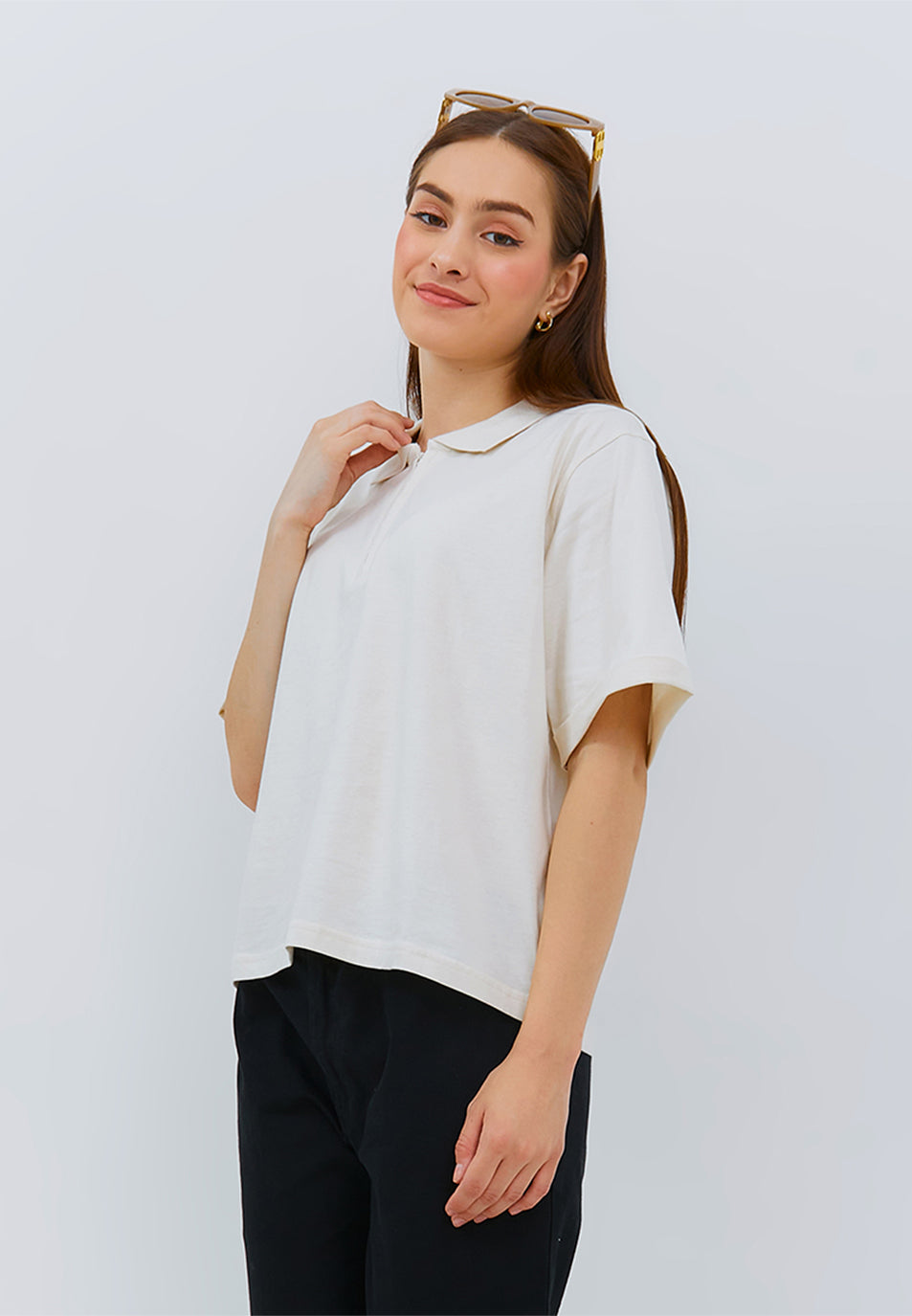 Osella Ladies Polo Collar Crop T-Shirt In White