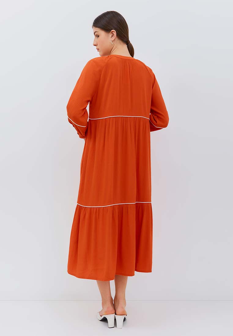 Osella Puffy Long Sleeve Maxi Dress in Terracotta