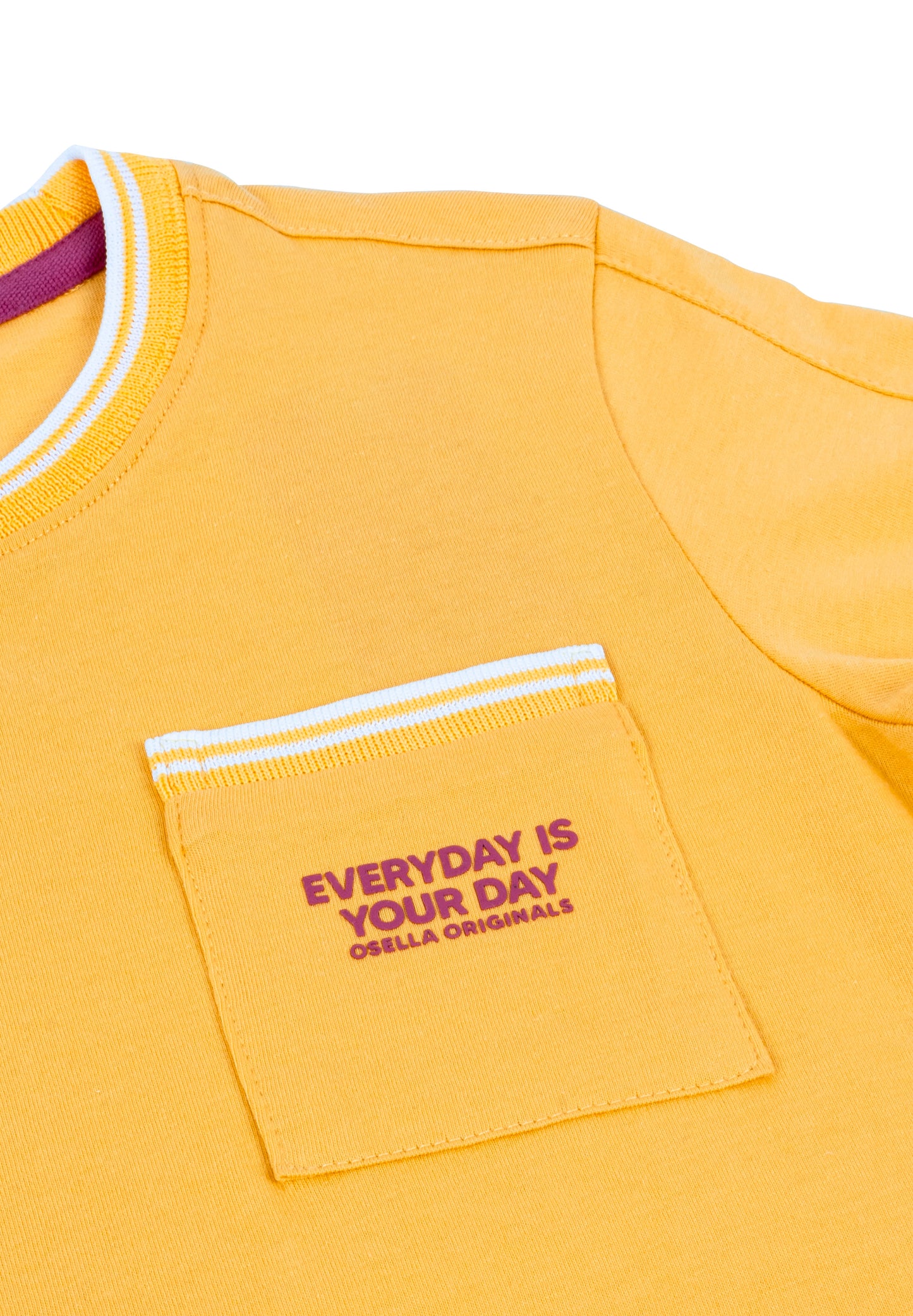 Osella Kids Striped Pocket And Neck Opening T-Shirt In Yellow