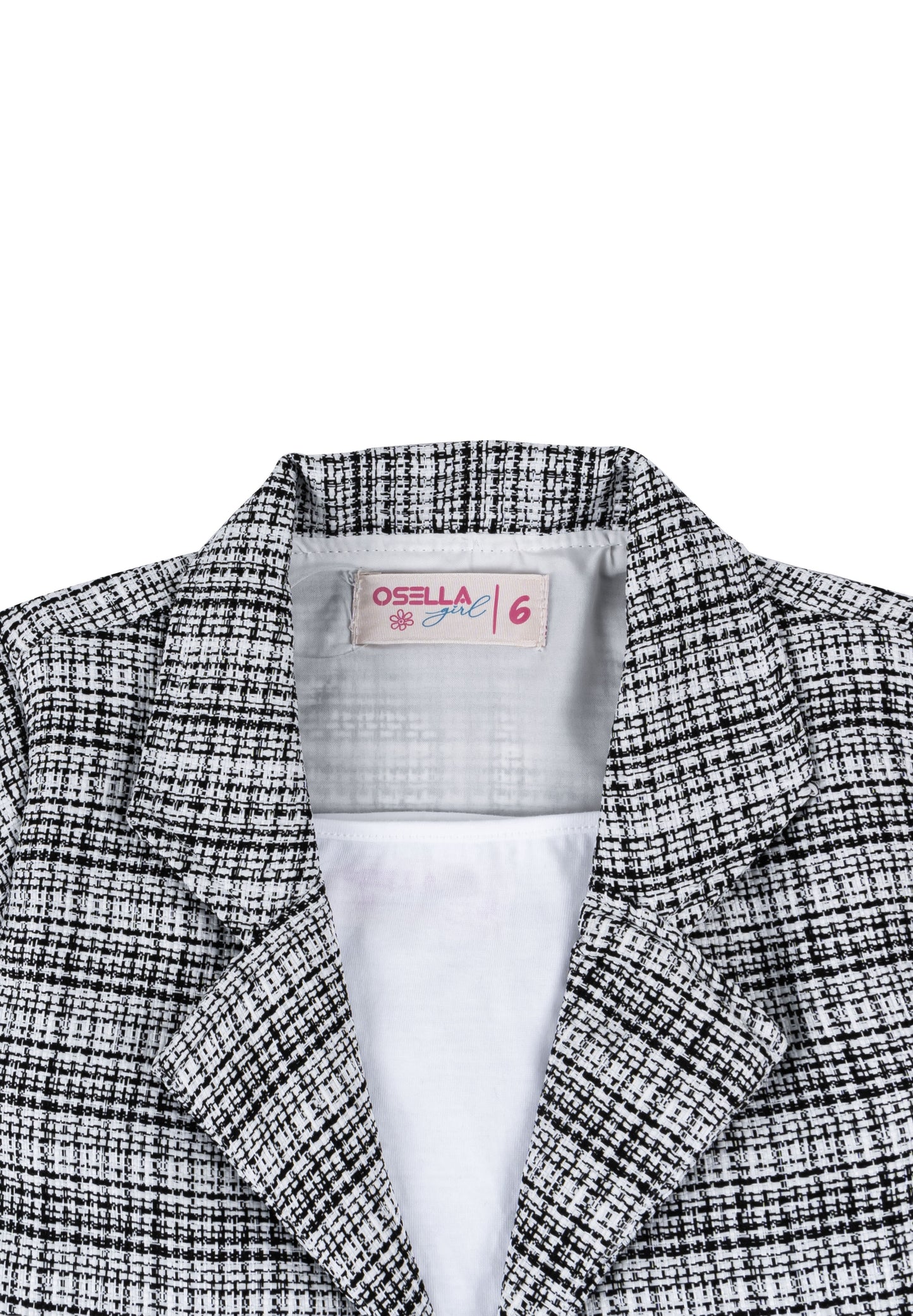 Osella Kids Short Sleeve Tweed Look Blazer In Black And White Pattern With Additional Tanktop