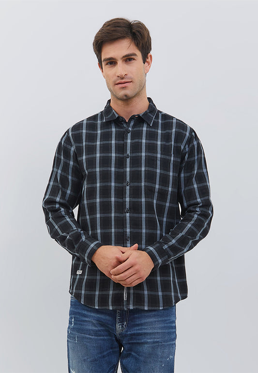 Osella Regular Fit Plaid Shirt In Black And Blue Silver