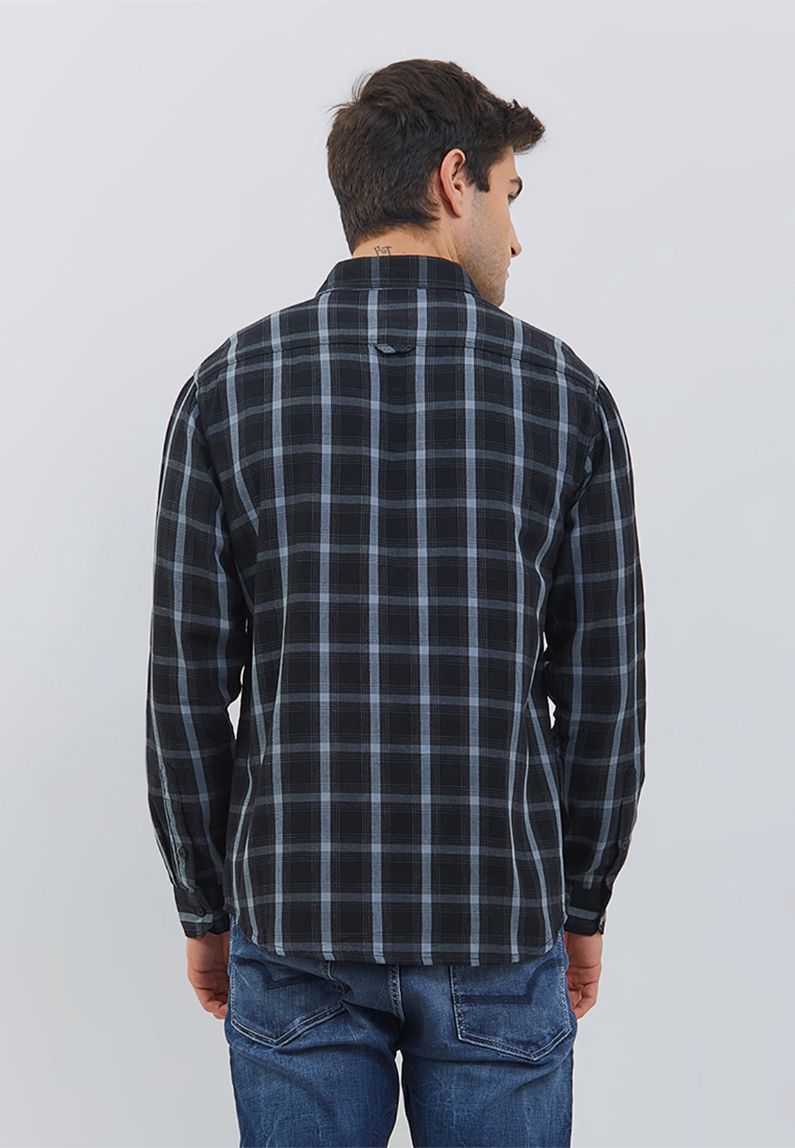 Osella Regular Fit Plaid Shirt In Black And Blue Silver