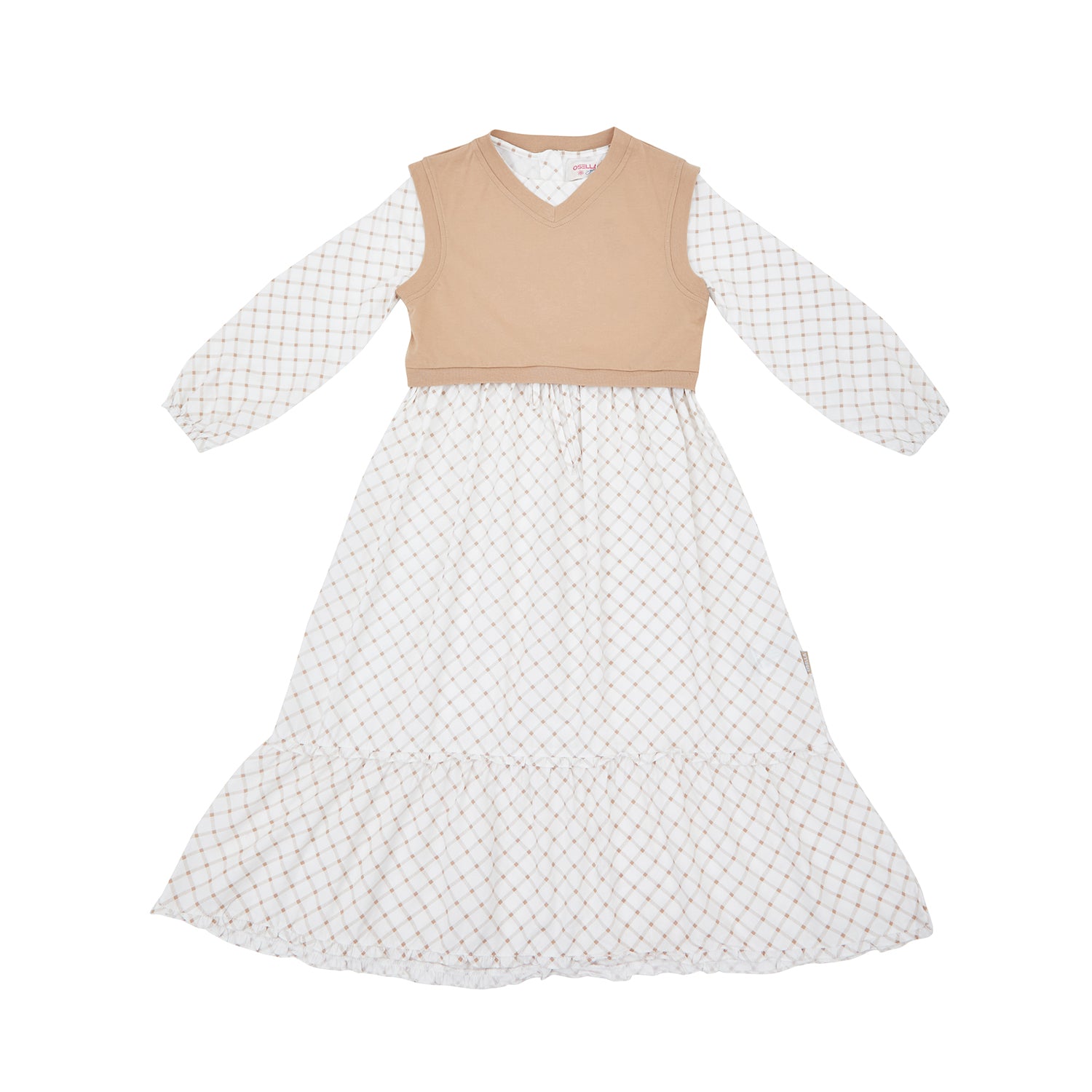 Osella Plaid Maxi Dress With Additional Knit Vest In Beige 2357500191 Osella Plaid Maxi Dress With Additional Knit Vest In Beige 2357500191