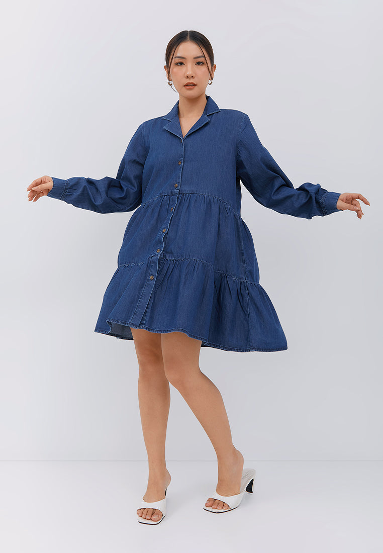 Osella Layered Denim Mini Dress in Dark Wash Denim