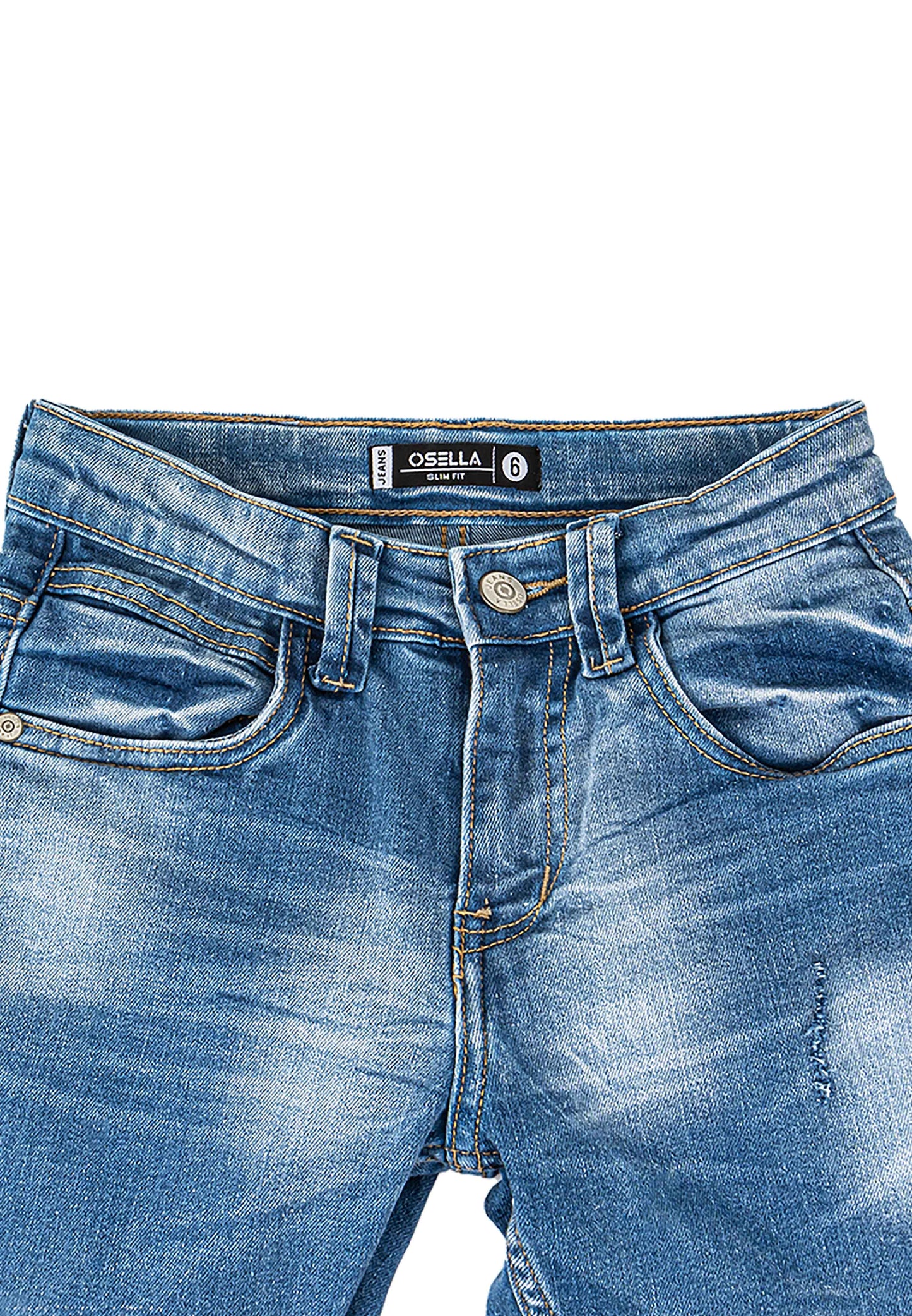 Osella Kids Slim Fit Long Denim Pants In Medium Blue Wash