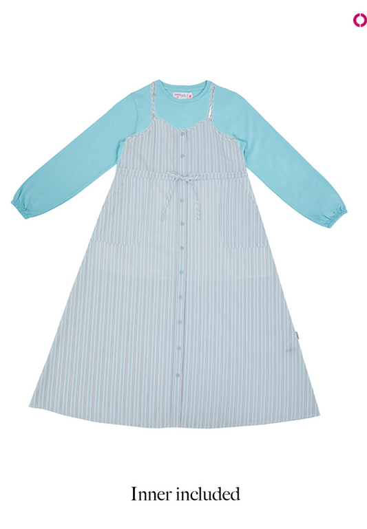Osella Kids Maxi Dress In Striped Green Fabric + Additional Long Sleeve T-Shirt