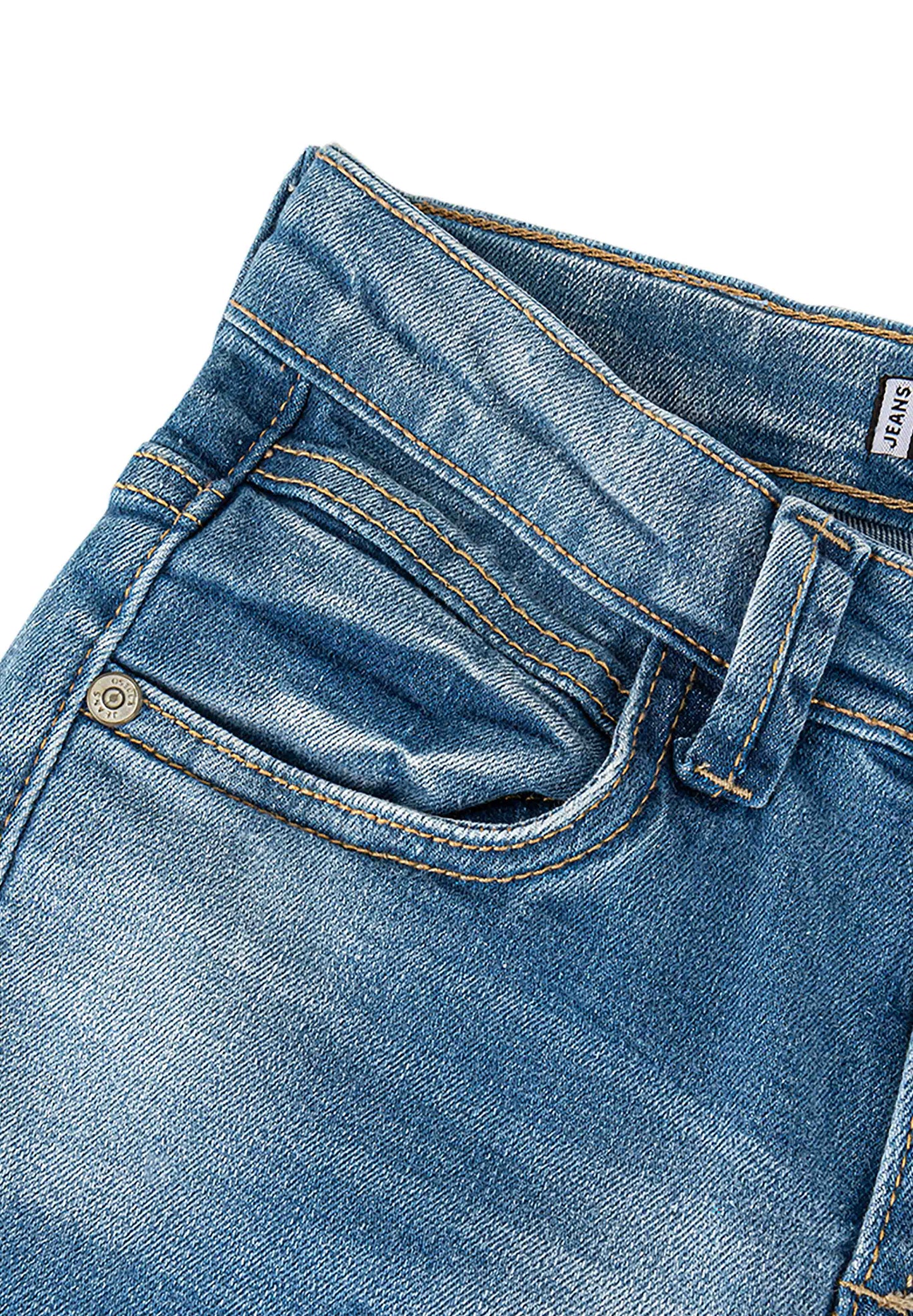 Osella Kids Slim Fit Long Denim Pants In Medium Blue Wash