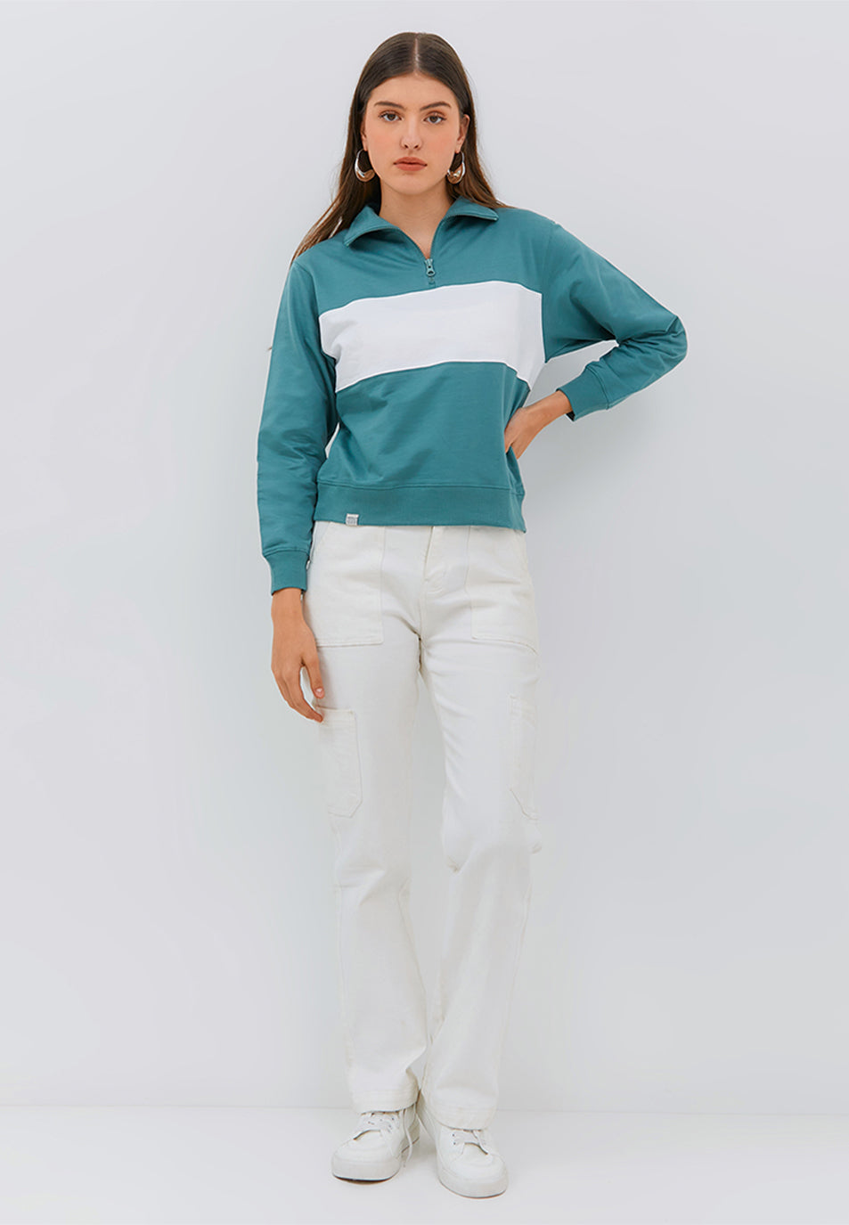 Osella Cut And Sew Half Zip Sweater In Green And White