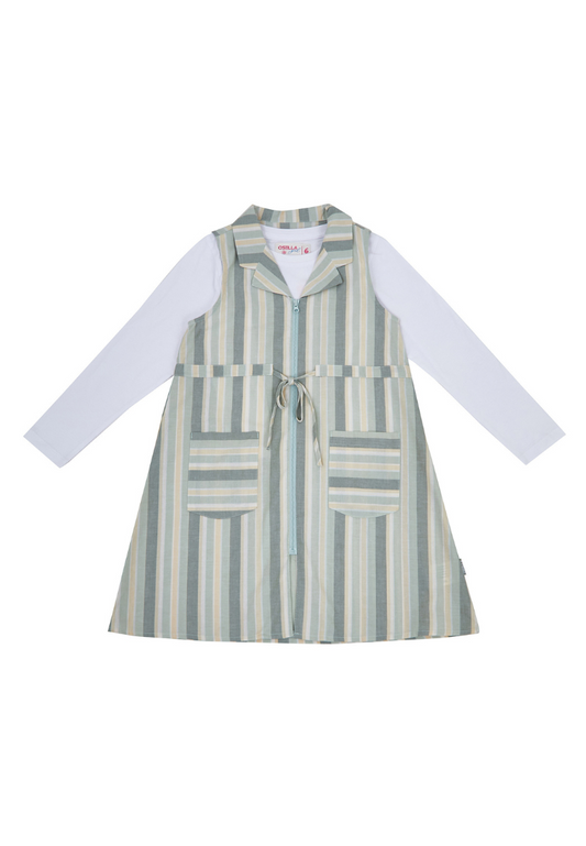 Osella Kids Sleeveles Long Vest In Striped Fabric  + Additional Long Sleeve T-Shirt