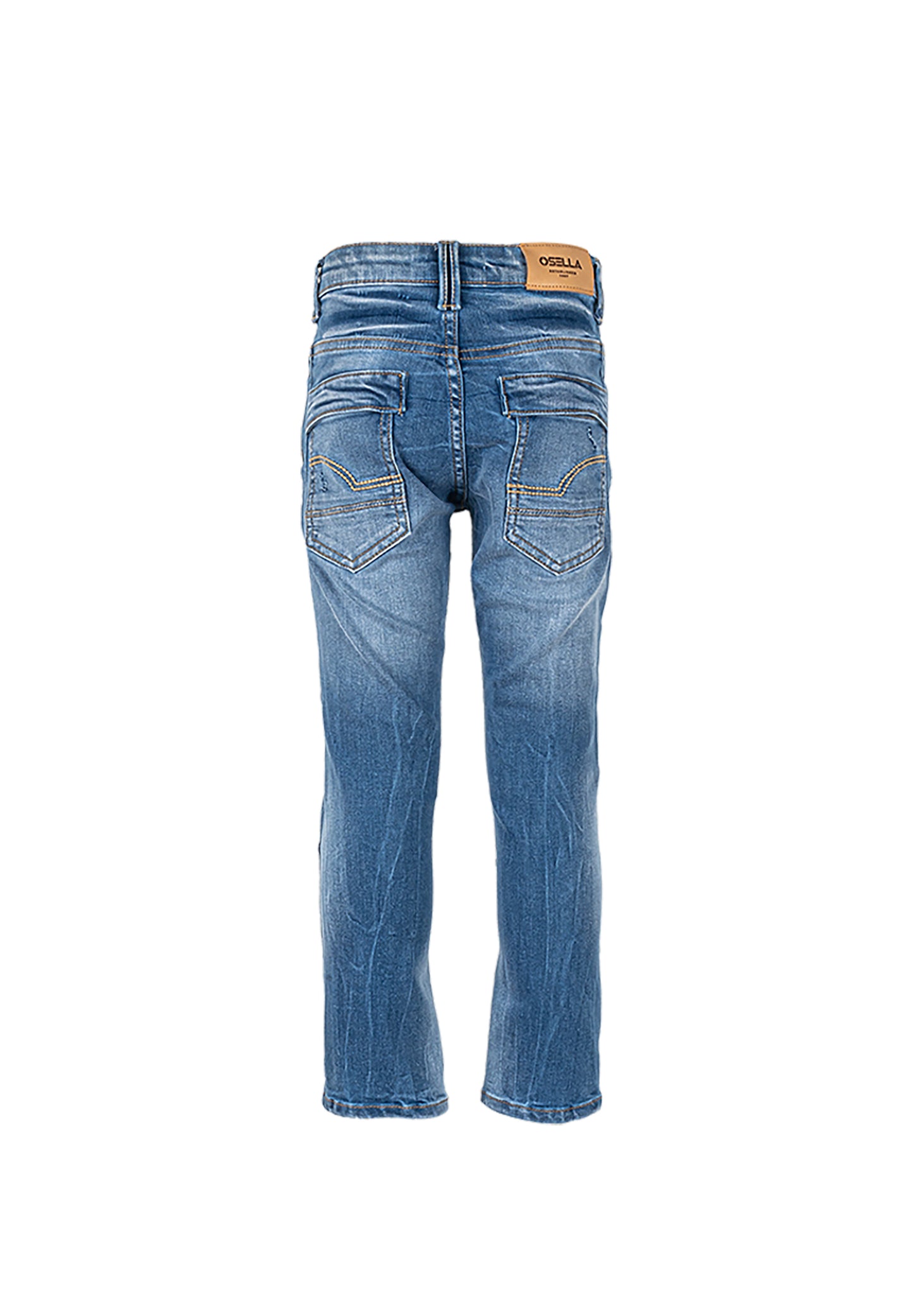 Osella Kids Slim Fit Long Denim Pants In Medium Blue Wash
