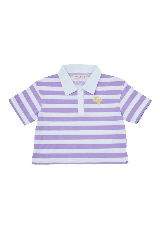 Osella Kids Polo Neck T-Shirt In Lilac And White Stripes