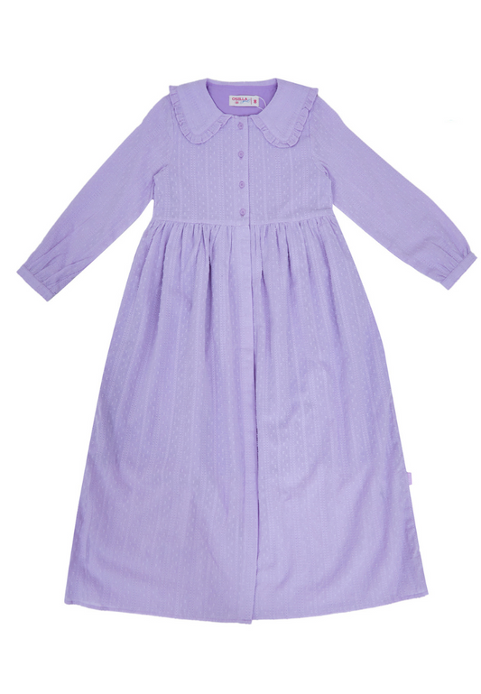 Osella Kids Long Sleeve Ruffled Collar Maxi Dress In Textured Lilac Fabric