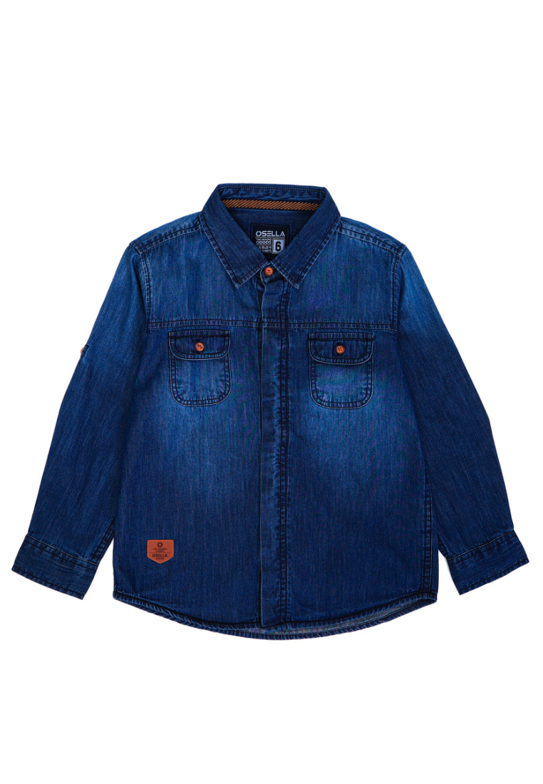 Osella Kids Regular Denim Shirt in Dark Blue Wash