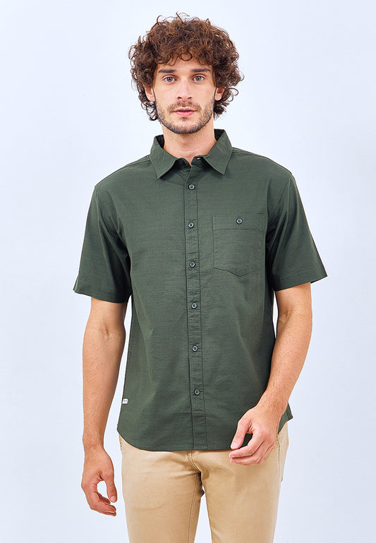 Osella Regular Short Sleeve Cotton Shirt in Army Green