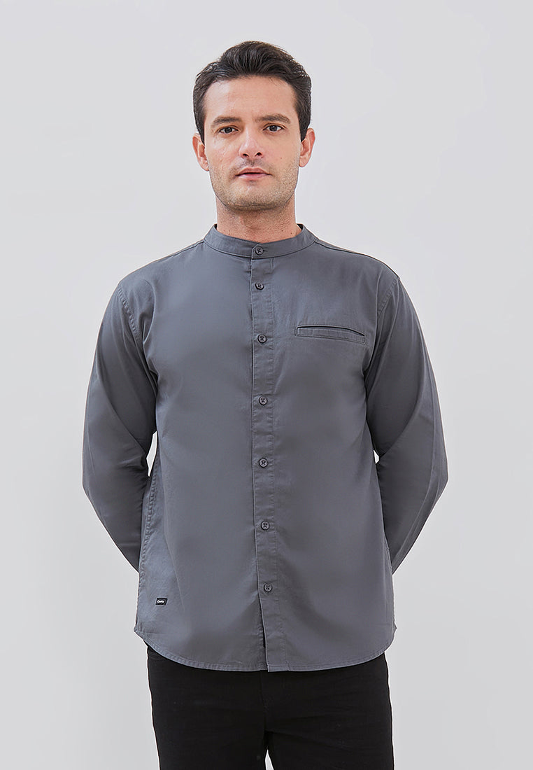 Osella Long Sleeve Koko Shirt With Twill Textured Fabric In Charcoal