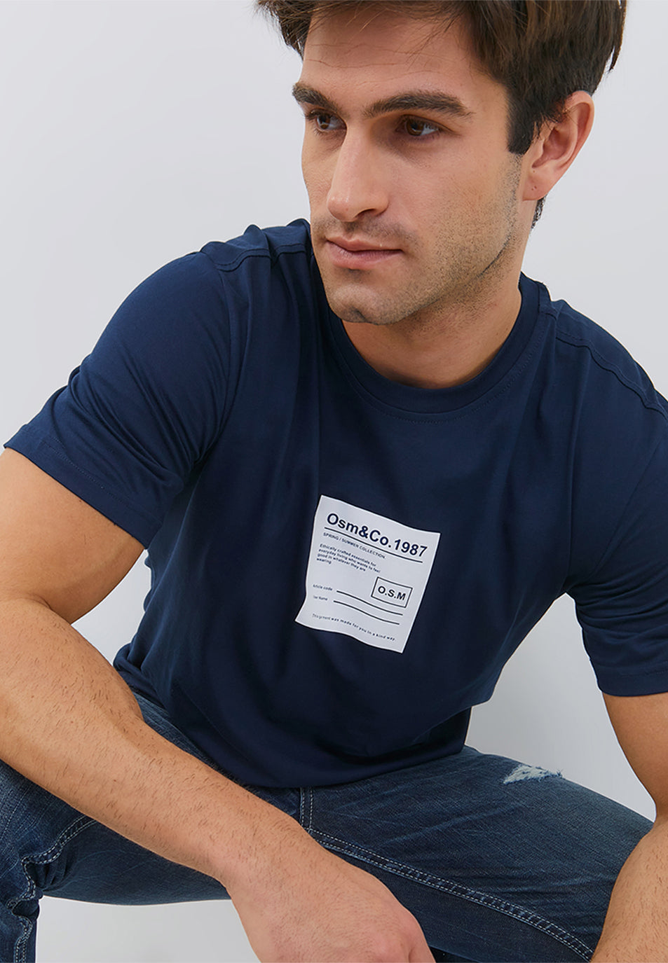 Osella Regular Fit Contrast Printed  T-Shirt In Navy