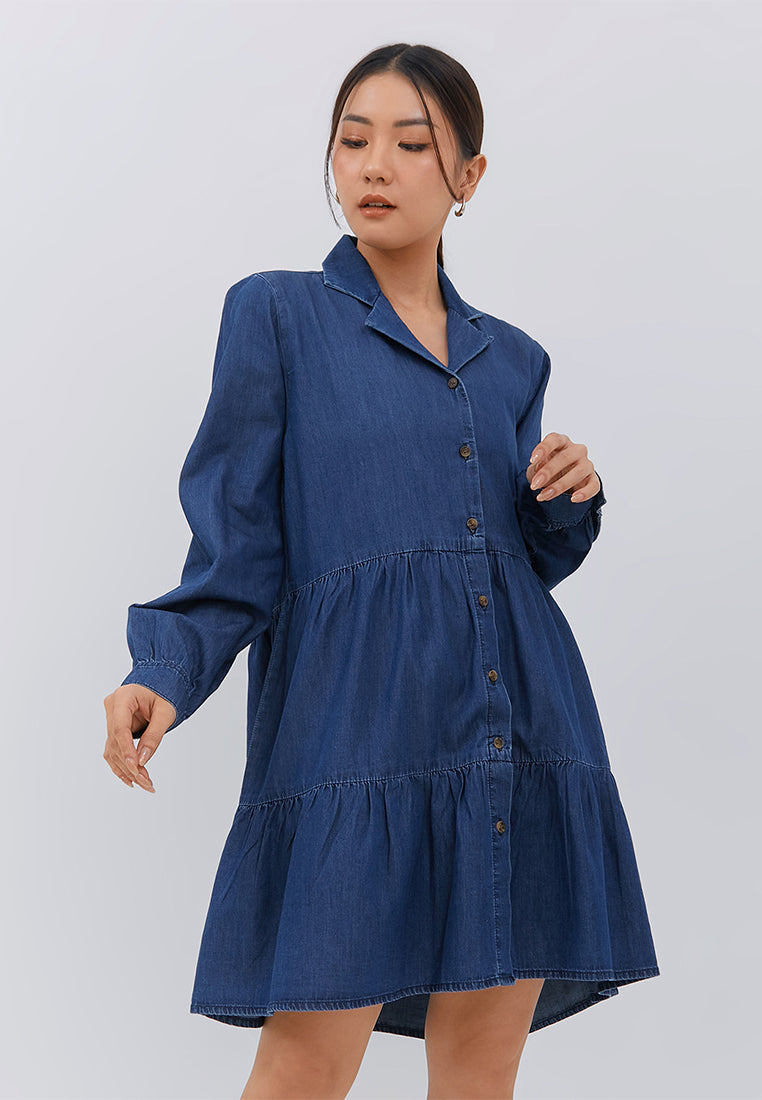 Osella Layered Denim Mini Dress in Dark Wash Denim