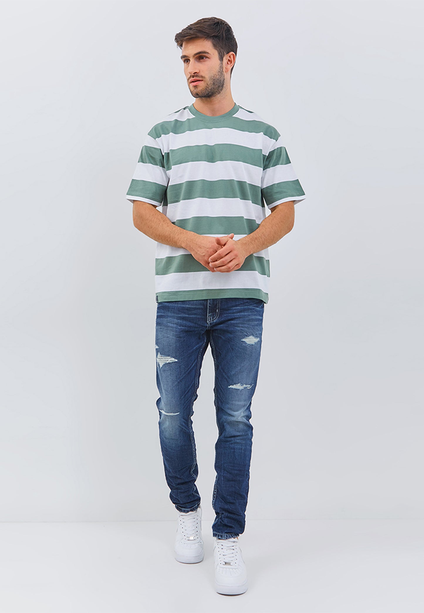 Osella Oversized Striped T-Shirt In Wasabi Green And White