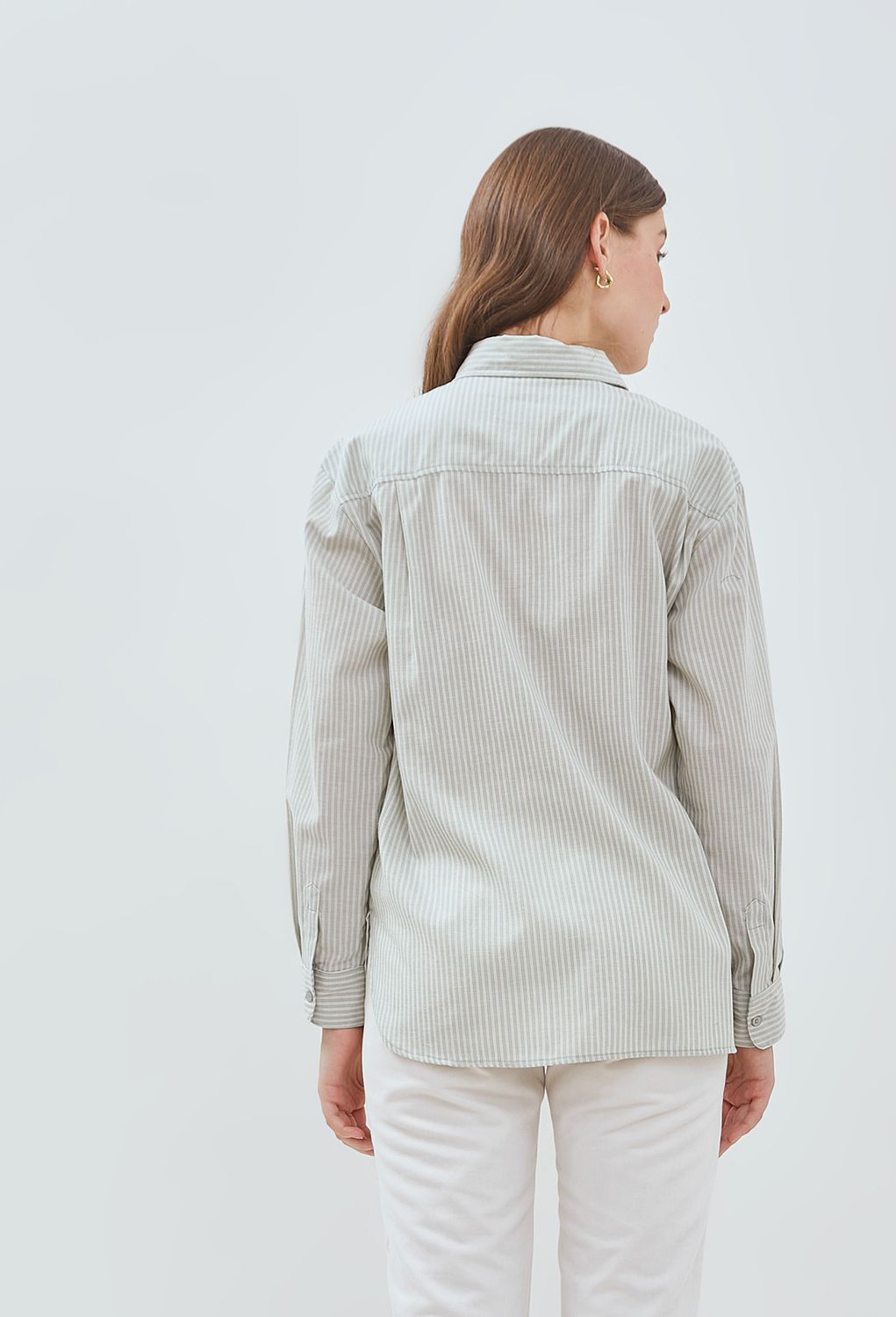 Osella Striped Collared Shirt In Mint Green dan White 2137500867