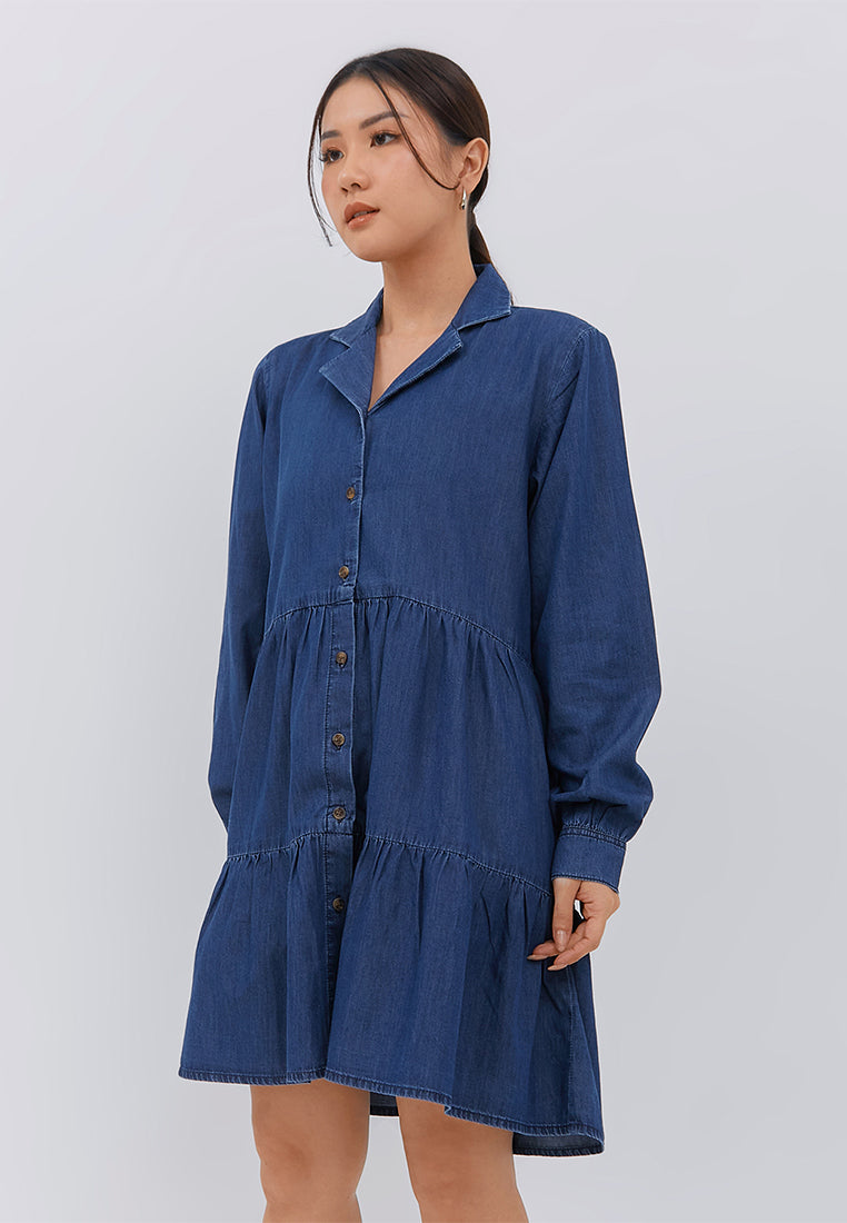 Osella Layered Denim Mini Dress in Dark Wash Denim