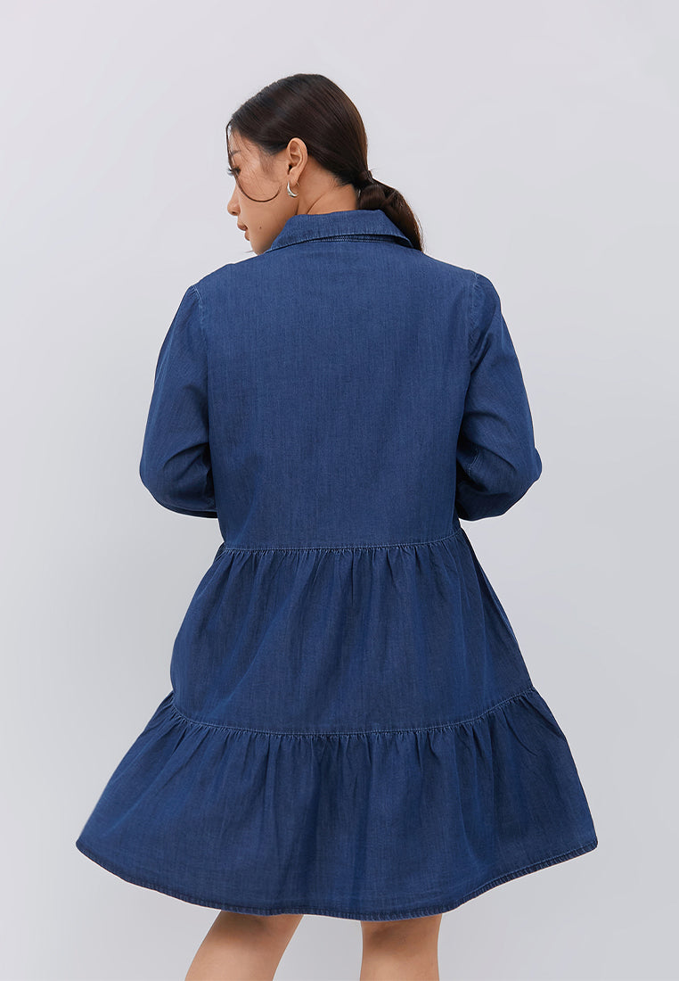 Osella Layered Denim Mini Dress in Dark Wash Denim