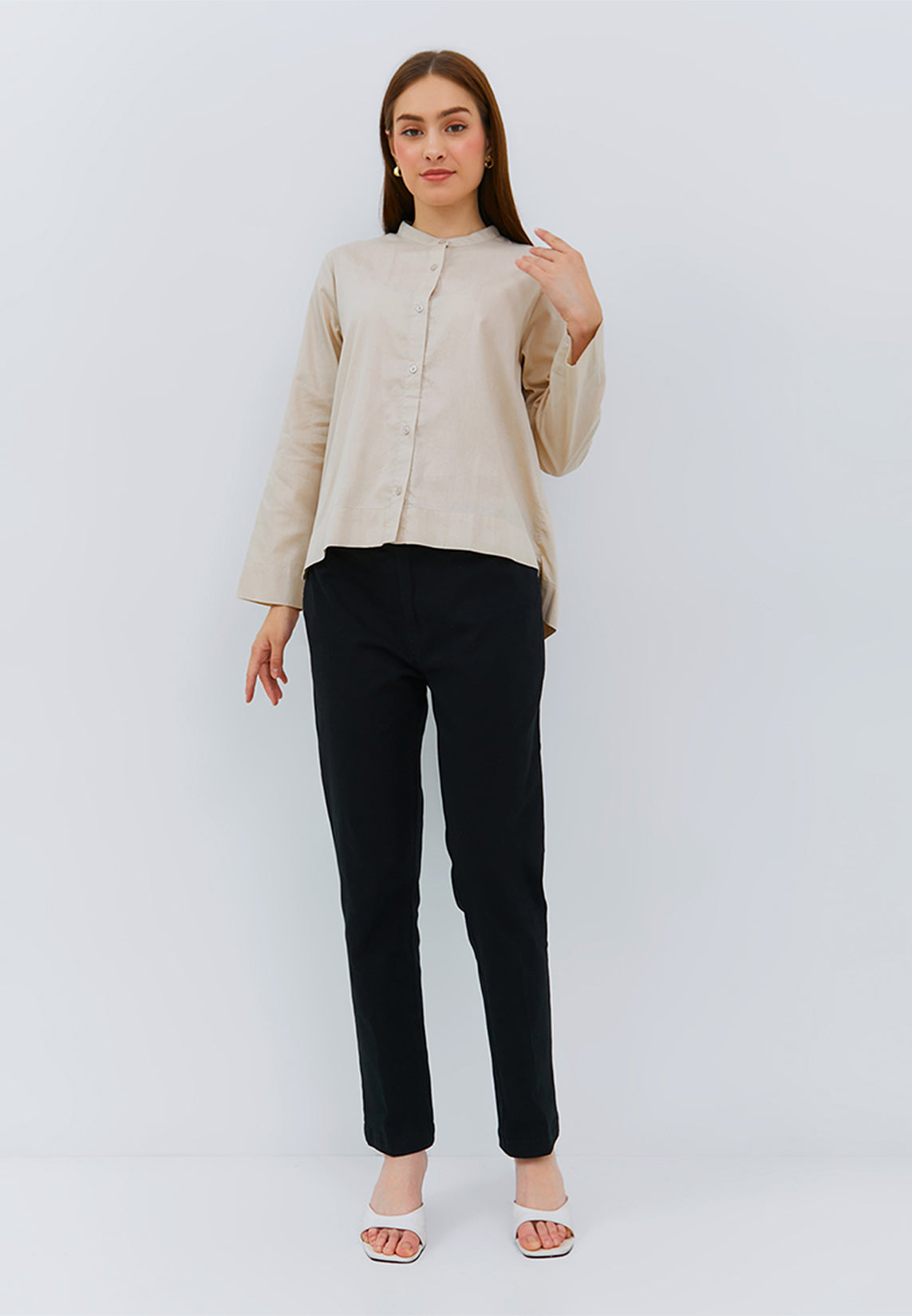 Osella Long Sleeve High Low Shirt In Parchment