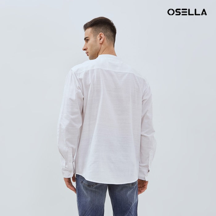 OSELLA LINEN LOOK SLUB LONG SLEEVE SHANGHAI COLLAR SHIRT 20375213
