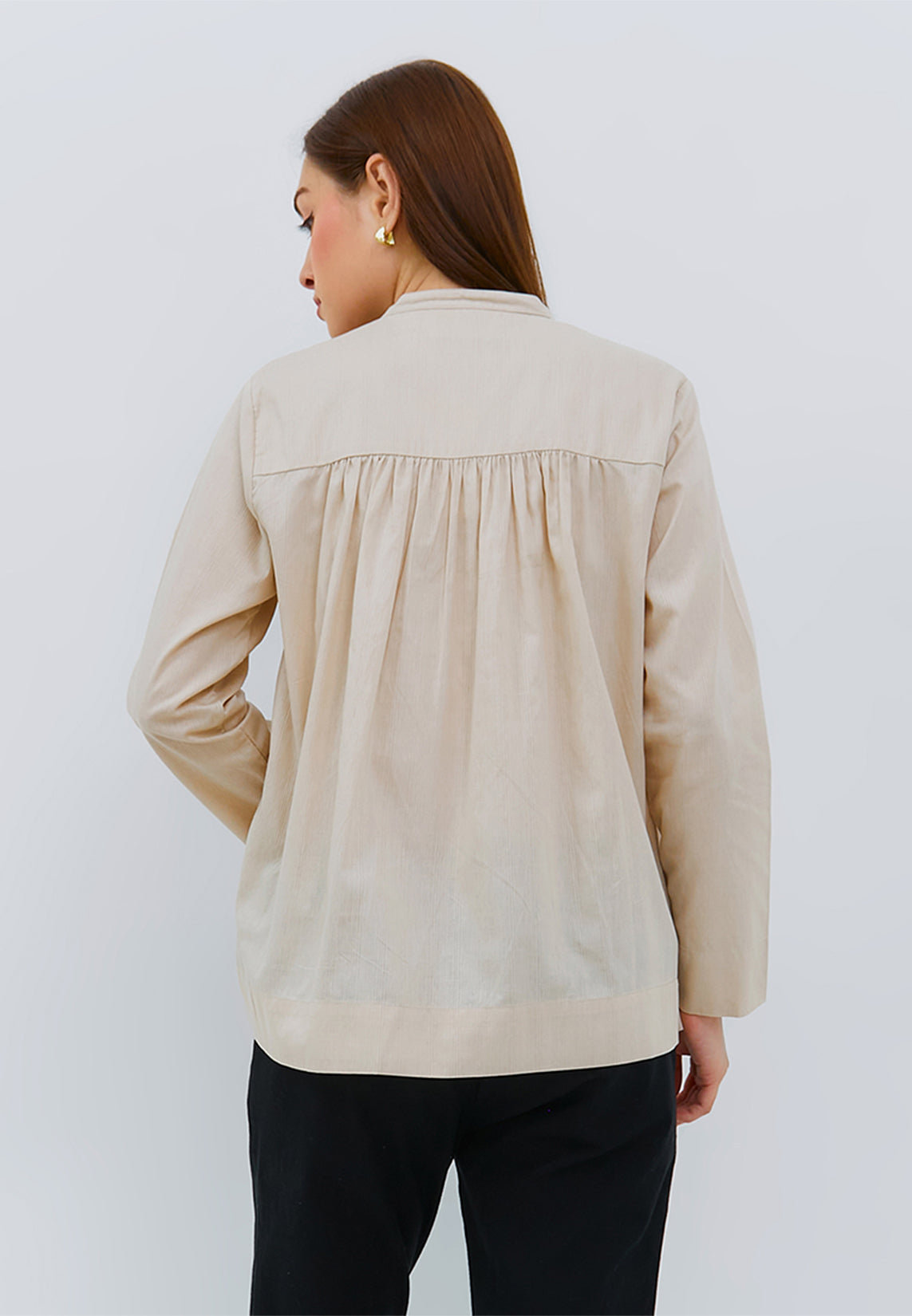 Osella Long Sleeve High Low Shirt In Parchment