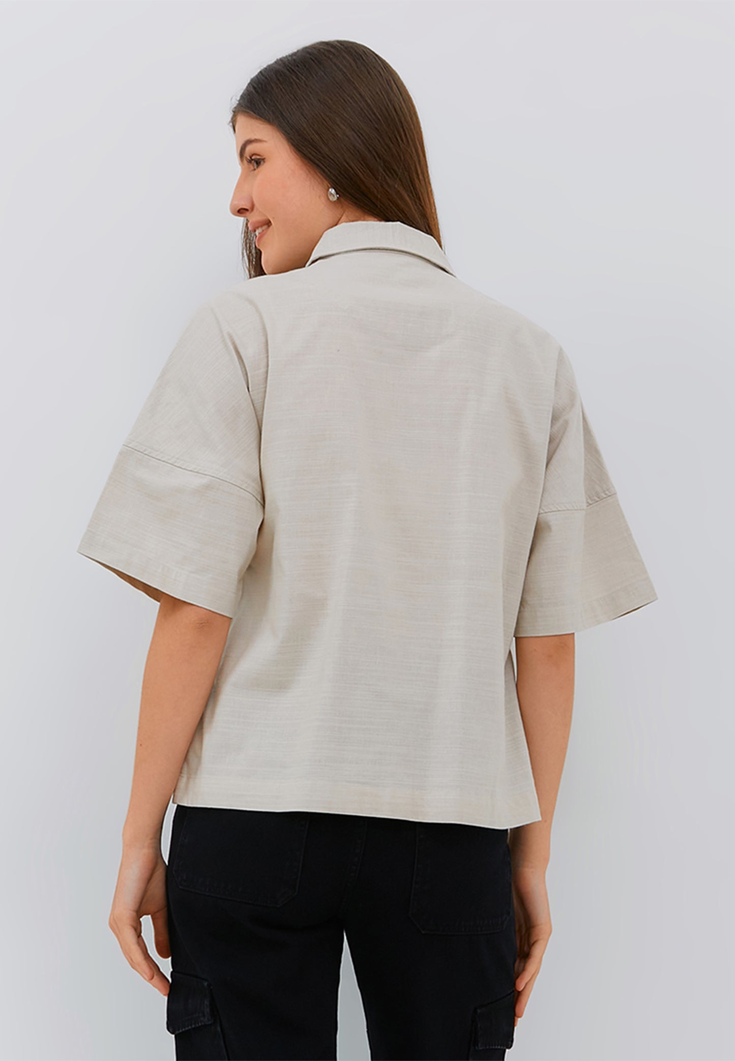 Osella Ladies Short Sleeve Boxy Shirt With Pocket In Ivory