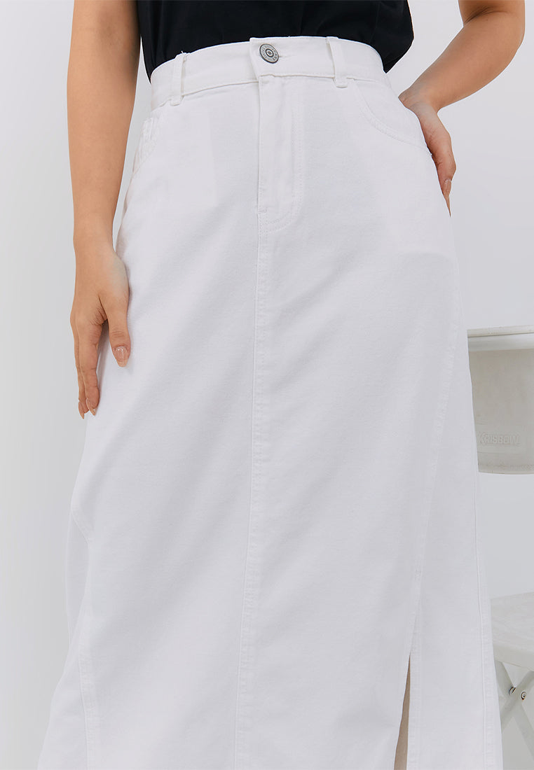 Osella Elastic Denim Long Skirt in White