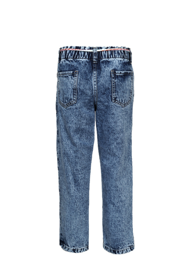 Osella Kids Girl Capri Jeans with Pompom Belt in Ice Wash Denim
