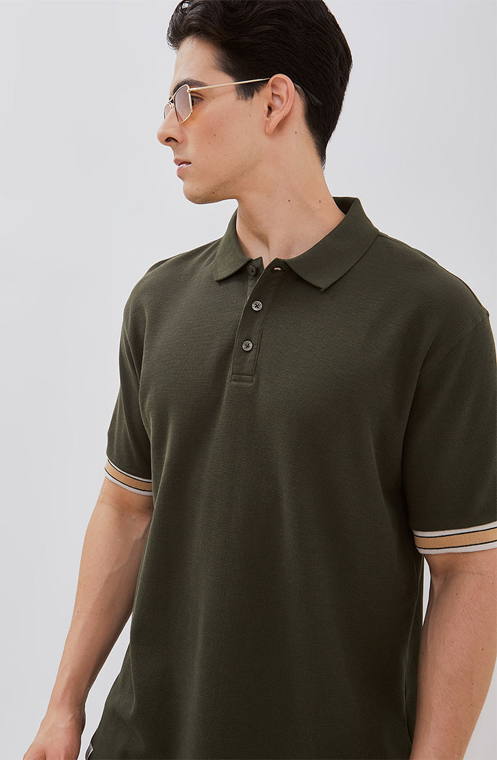 Osella Dylan Textured Polo Shirt With Striped Rib 2021501