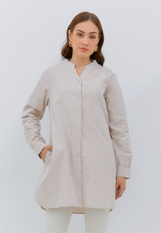 Osella Ladies Stripe Tunic Shirt In Beige And White