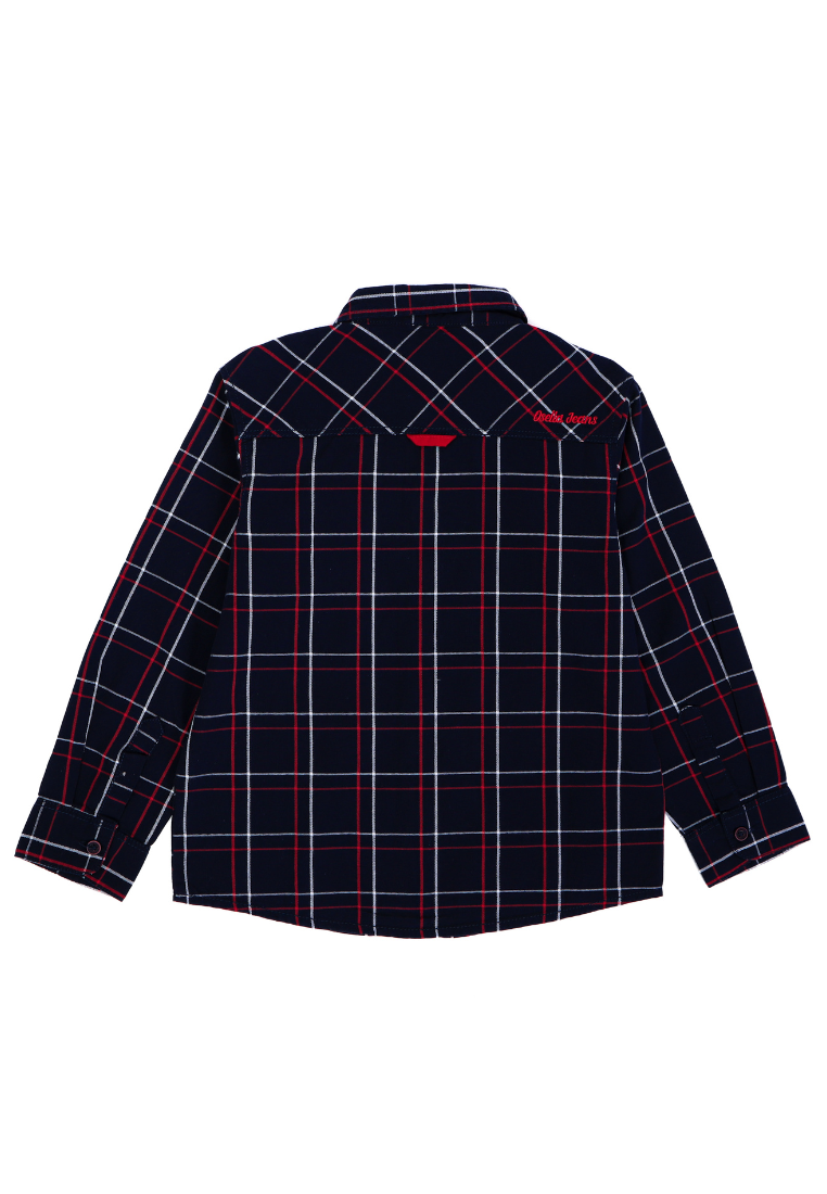 Osella Kids Lunar Checkered Long Sleeve Shirt in Navy-White-Red