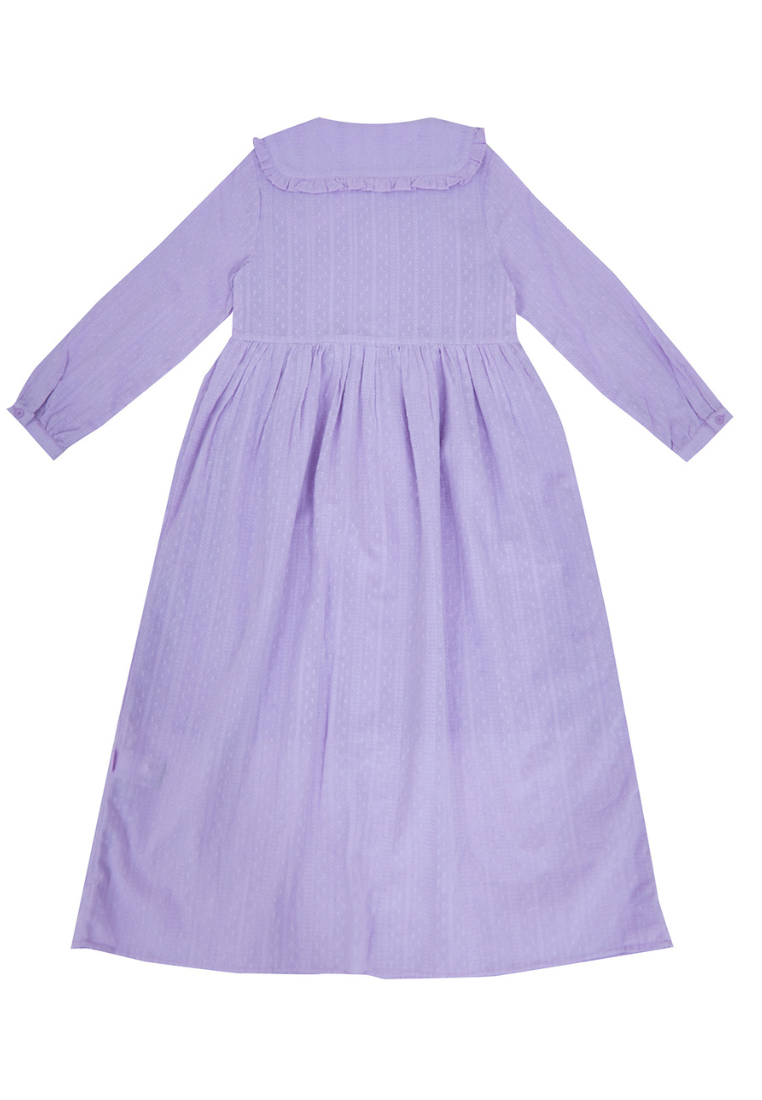Osella Kids Long Sleeve Ruffled Collar Maxi Dress In Textured Lilac Fabric