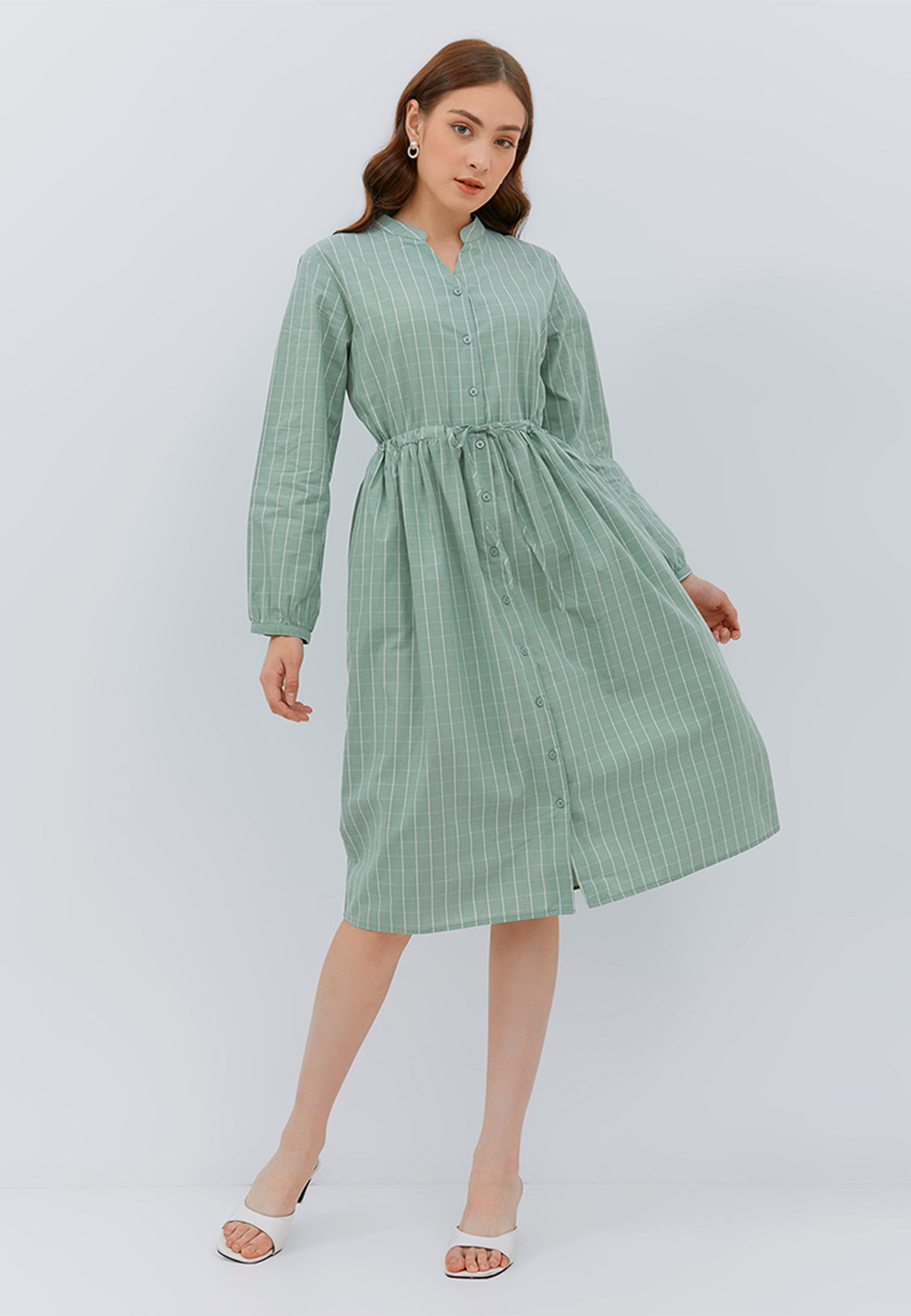 Osella Midi Checkered Koko Dress In Wasabi Green