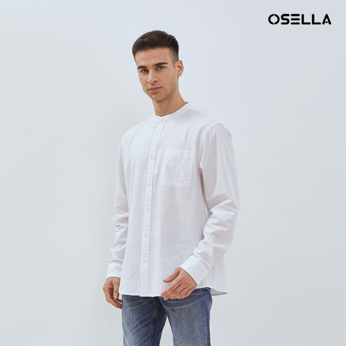 OSELLA LINEN LOOK SLUB LONG SLEEVE SHANGHAI COLLAR SHIRT 20375213