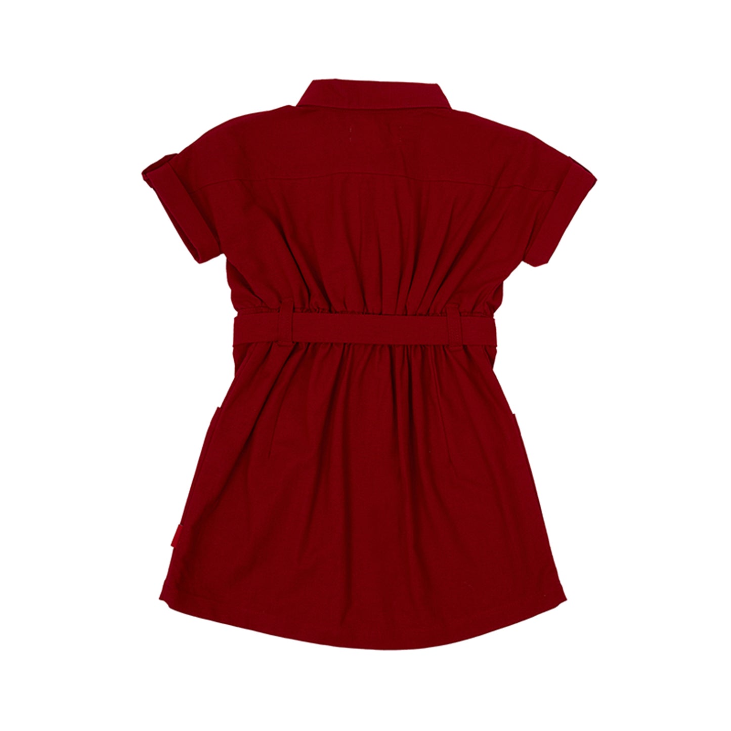Osella Collared Solid Mini Dress With Additional Self Fabric Belt In Red