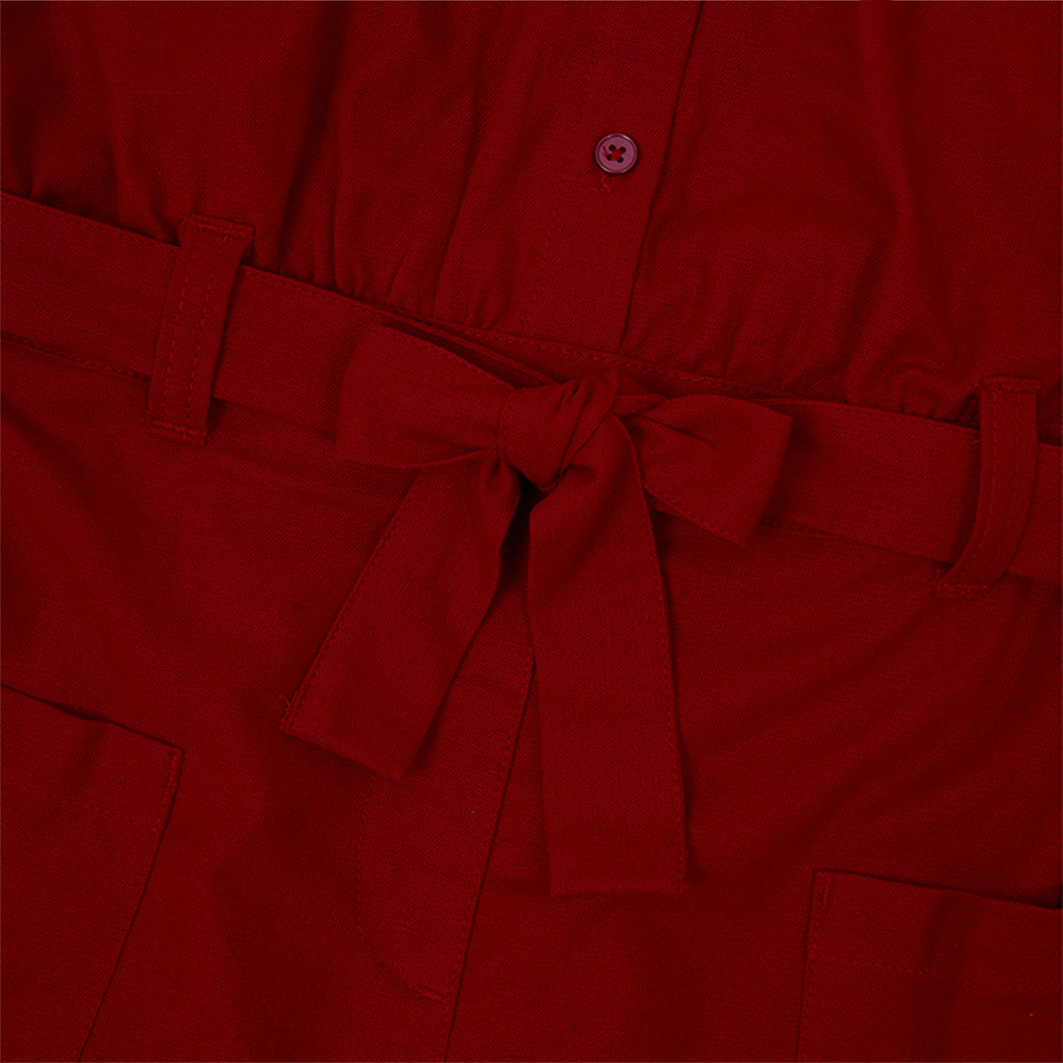 Osella Collared Solid Mini Dress With Additional Self Fabric Belt In Red