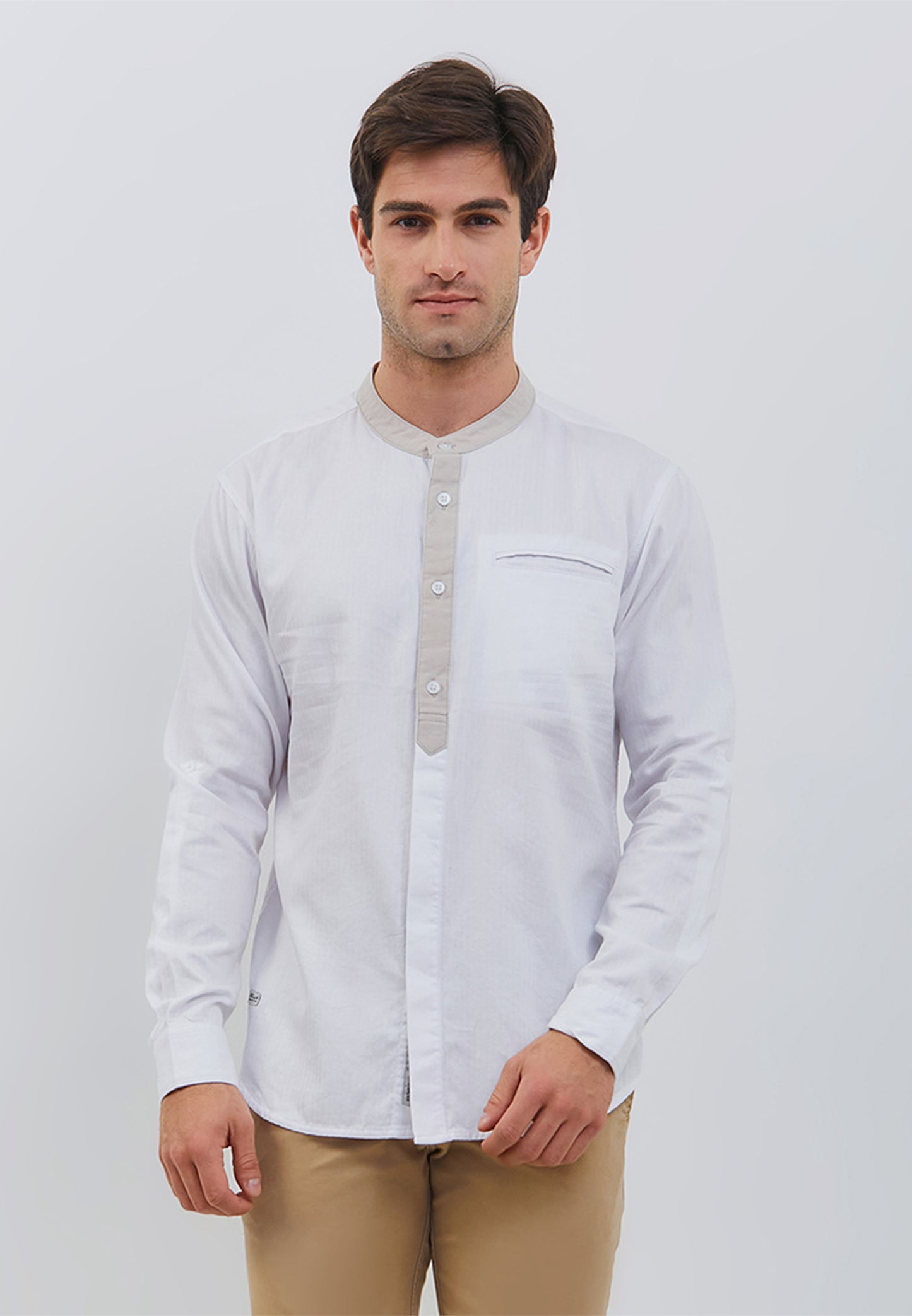 Osella Raya Contrast Placket Regular Shirt In White