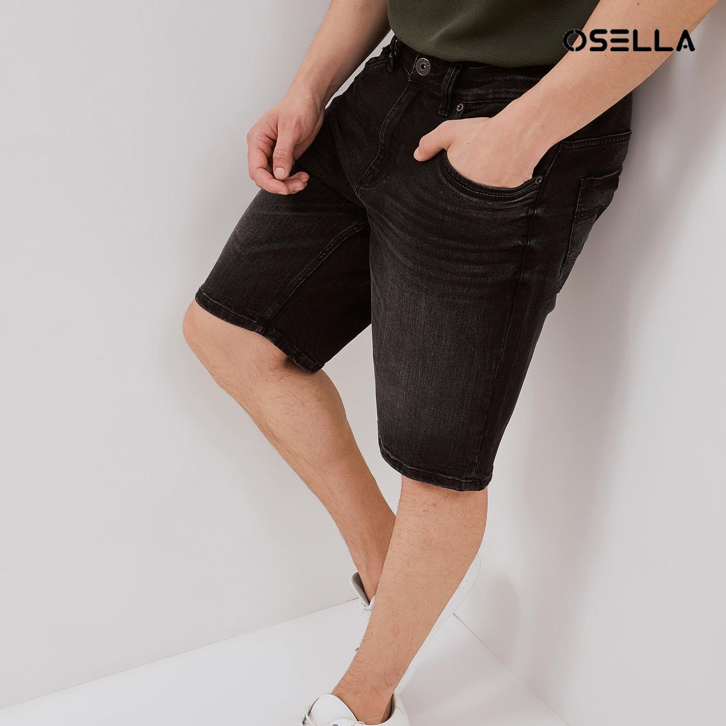 Osella Short Denim Jeans In Dark Grey Wash