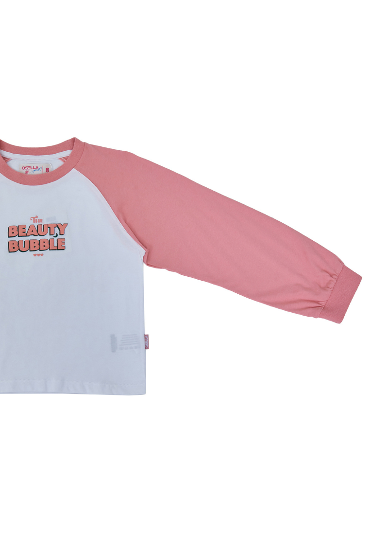Osella Kids Long Sleeve Raglan T-Shirt In Pink And White
